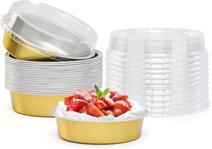 Beasea Aluminum Foil Pie Pan 4 inch Round Oven Baking Mini Cake Pan, 20 Pcs 8 Oz Aluminum Pie Pan Tin Golden Tart Pans for Pie Tart Quiche