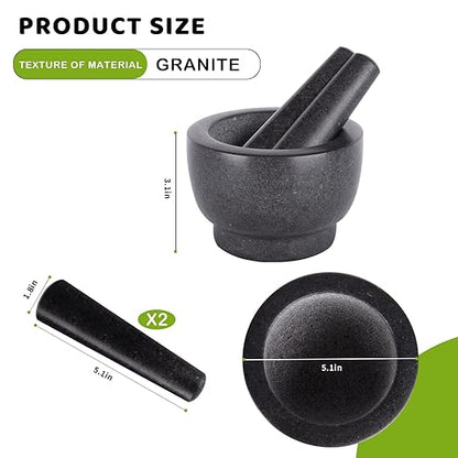 Mortar and Pestle Set,Heavy Duty,Unpolished Granite,5Inch-1.5Cup Capacity,Grinder for Spices and Seeds,Grinding,Crushing and Mashing Spices,Nuts,for Guacamole,Garlic Sauce,Black.