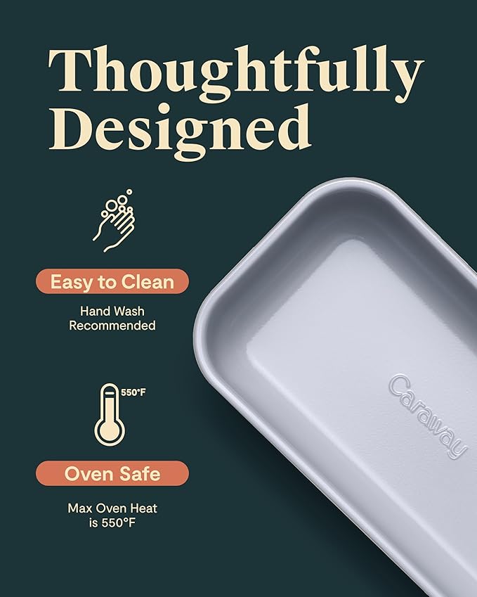 Caraway Non-Stick Ceramic 1 lb Loaf Pan - Naturally Slick Ceramic Coating - Non-Toxic, PTFE & PFOA Free - Perfect for Pound Cakes, Breads, & More - Sage