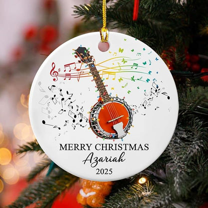 Personalized Banjo Musical Ceramic Ornament Gift for Banjo Player Daughter Son Dad Mom Friends, Customized Text Year Name Banjoist Christmas Ornament 2025, Unique Banjos Instrument Ceramic Ornaments