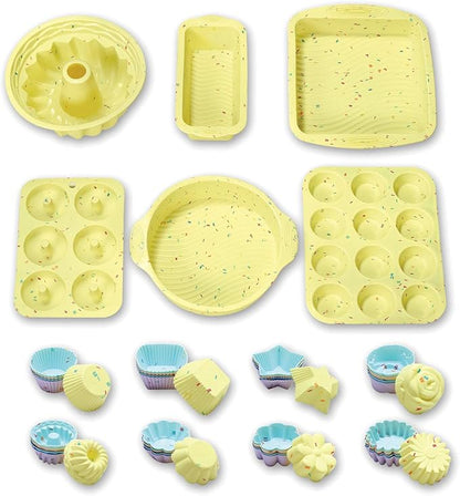 46PCS Silicone Bakeware Set Cake Molds Set For Baking, Including Baking Pan, Cake Mold, Cake Pan, Toast Mold, Muffin Pan, Donut Pan, And Cupcake Mold Silicone Baking Cups Set