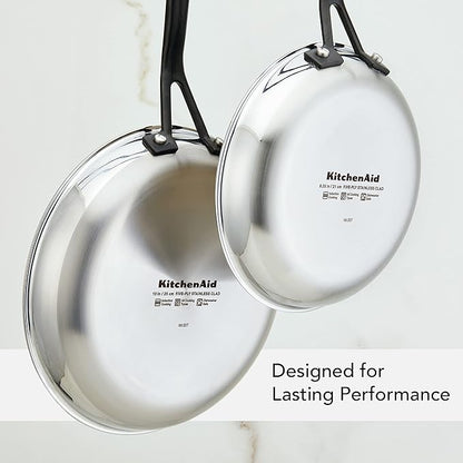 KitchenAid 30051 5-Ply Clad Polished Stainless Steel Frying Pan Set/Skillets, 8.25 Inch and 10 Inch - Polished Stainless Steel