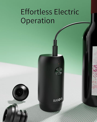Electric Wine Saver & Preserver Pump with Vacuum Wine Stopper, Rechargeable, 4 Reusable Wine Stoppers, Wine Sealer, Keep Wine Fresh for Days