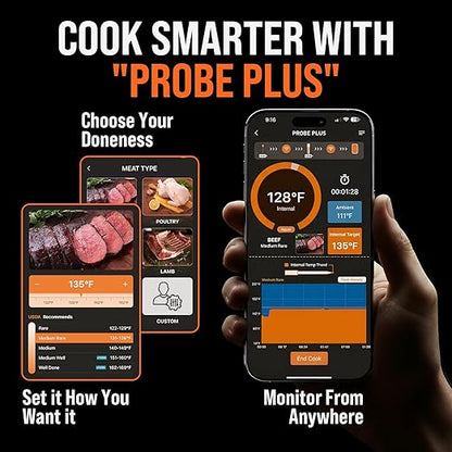 Upgraded Smart Bluetooth Wireless Meat Thermometer with Ultra-Thin Probe, 6 Sensors Accuracy Digital Food Thermometer 0.5S Instant Read, IP67 Waterproof for BBQ, Grill, Smoker, Oven, Air Fryer