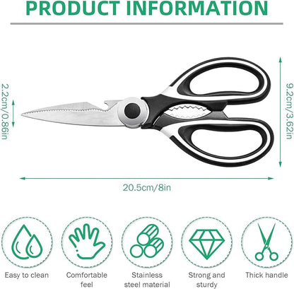 Multipurpose kitchen scissors, heavy duty meat poultry scissors, spice scissors, food cooking scissors, stainless steel utility scissors (1, white)
