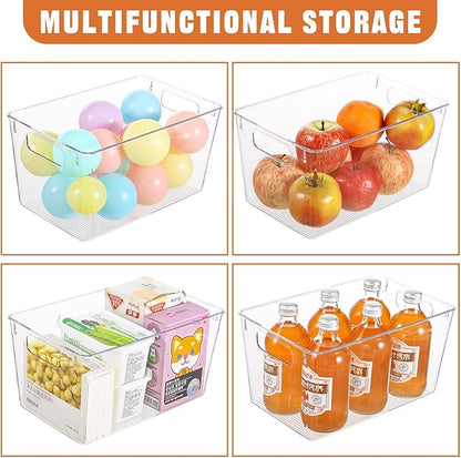 12 Pack Large Clear Plastic Storage Bins,Plastic Containers with Handle for Pantry Organizer and Storage,Perfect for Kitchen,Fridge,Cabinet, Closet,Bathroom Under Sink Storage