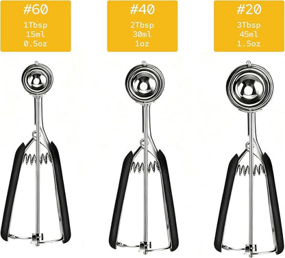 Cookie Scoops for Baking Set of 3, Include 1 tablespoon/2 tablespoon/3 tablespoon, 18/8 Stainless Steel Cookie Scooper for Baking, Non-slip Grip, Ice Cream Scooper with Trigger Release