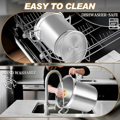 Large Stock Pot - 20Qt Brushed Stainless Steel Stock Pot With Lid - Heavy Duty Induction Commercial Grade Stockpots for Soup, Stew, Oven, Gas, Ceramic, and Dishwasher Safe