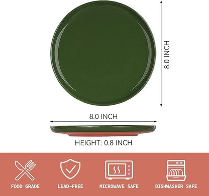 GZG Ceramic Dinner Salad Plates Set of 4, 8 Inch Speckled Dinnerware Dessert Plates with Clay-Tone Base, Microwave Oven Dishwasher Safe