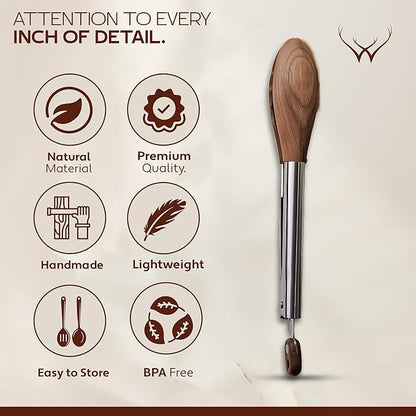 Walnut Wooden Tongs for Cooking - Premium Kitchen Set and Kitchen Utensils Tool, Heat-Resistant and Durable, Ideal Tongs for Cooking, Grilling, and Serving, (Walnut)