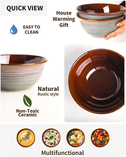 Hasense Serving Bowls, 84 Ounce Ceramic Serving Dishes for Salad Pasta Soup Pho, 9 Inch Mixing Bowls for Baking, Cooking, Kitchen, Party，Dinner, Microwave Dishwasher Safe, Set of 2, Light Grey