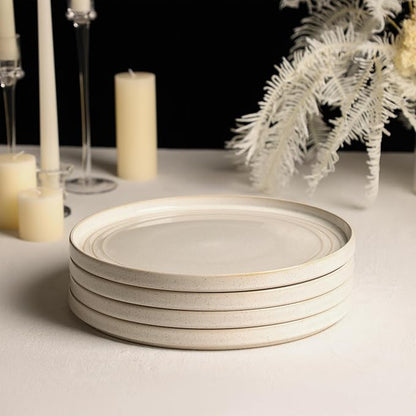 Stone Lain Claire 4-Piece Dinner Plate Set Stoneware, Plates, Dishwasher and Microwave Safe, Dish Set for 4, White