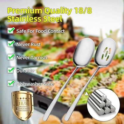 SOLEADER Extra Large Slotted Spoons for Cooking,12 Inch Stainless Steel Slotted Spoon, Slotted Cooking Spoon,Serving Spoon,Buffet Serving Utensils,Spoons Silverware,Pack of 6