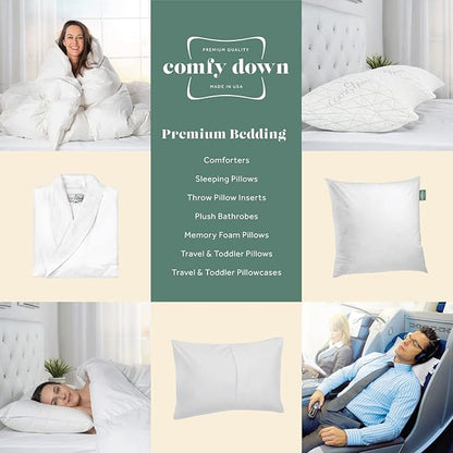 ComfyDown Decorative Throw Pillow Insert, Down and Feathers Fill, 100% Cotton Cover 233 Thread Count, Square Pillow Insert - Made in USA (20" x 20")