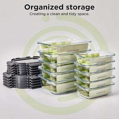 Glass Food Storage Containers with Lids,10 pack [36oz*5+13.5oz*5], Glass Meal Prep Container with Airtight Lids, Microwave Safe Food Container Set, BPA Free, LeakProof, Ideal for Lunch
