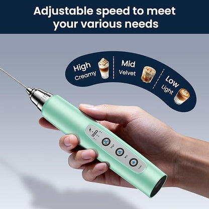 Milk Frother Rechargeable Handheld-Electric Whisk 3 Speed Adjustable, Coffee Frother Wand with 3 Stainless Whisks, Electric Foam Maker, Drink Mixer Blender for Latte Cappuccino Matcha Egg