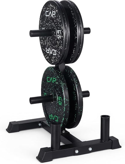 CAP Barbell 2-Inch Olympic Bumper Plate Weight Set with 6 Post Rack | 100-370 lbs | Multiple Options