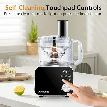 COOKLEE Food Processor, 600 Watts, 6 Functions Electric Food Chopper for Chopping, Mincing, Dicing, Shredding, Slicing, Purees & Dough with 12cup Processor Bowl, Food Chute & Pusher, Silver