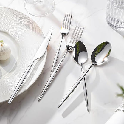 KINGSTONE Silverware Set, 60-Piece Flatware Set Cutlery Set Premium 18/10 Stainless Steel, Tableware Include Forks Knives Spoons for Home Kitchen Restaurant Wedding, Dishwasher Safe