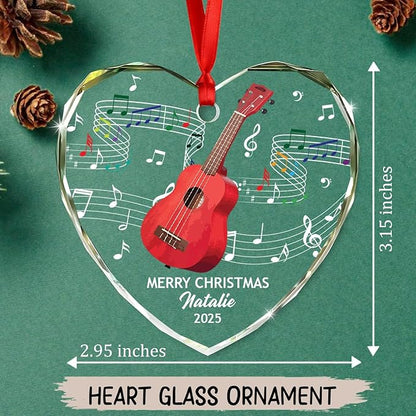 Personalized Ukulele Instrument Glass Christmas Ornament, Customized Text Year Name Keepsake Xmas Ornaments Gift for Ukulele Player/Lover, Ukuleles Musical Instrument Glass Ornament for Appreciation