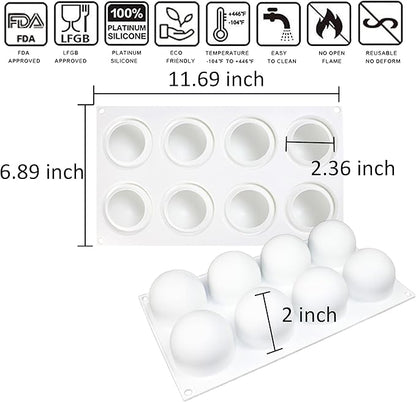 OCPO KITCHEN 3D Sphere Silicone Mold for Baking Mousse Cake Candy Pastry Chocolate Truffle Jelly Cookie Pudding, Ball Shape (8-Cavity)