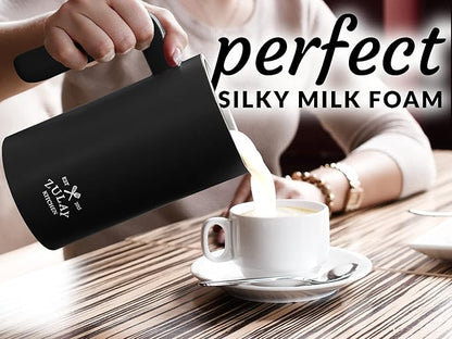 Zulay 4-in-1 Milk Frother & Steamer – Automatic Hot & Cold Foam Maker, Milk Warmer & Chocolate Mixer – 10oz/300ml Capacity, Nonstick Stainless Steel Interior, Quiet One-Touch Operation – Black