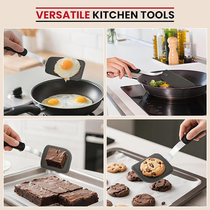 Unicook 2-Piece Small Silicone Spatula Set, Heat-Resistant Kitchen Spatula Turner Set for Nonstick Cookware, Flexible Kitchen Utensils for Flipping Eggs, Pancakes, or Lifting Cookies and Brownies