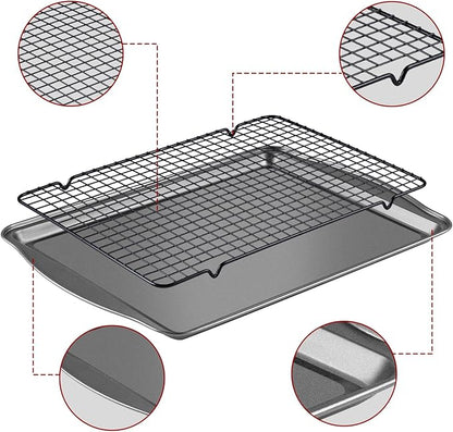 Baking Sheet with Rack Set - 3 Baking Sheets + 3 Cooling Racks, Carbon Steel Cookie Sheets & Cooling Racks in Multiple Sizes, Thickened & Warp-Resistant, Dishwasher Safe