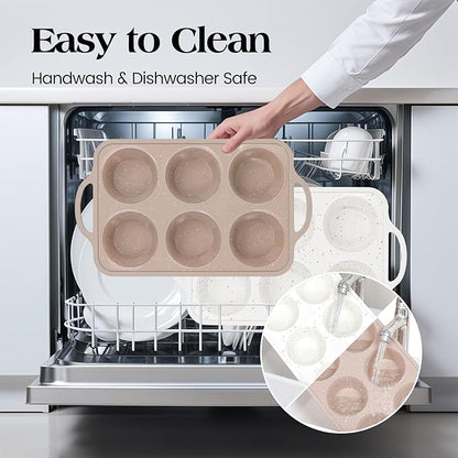 Vinino 2Pack Jumbo Silicone Muffin Pans for Baking with Metal Reinforced Frame, 6 Cups Large Size Nonstick Silicone Cupcake Pan, BPA Free Oven Dishwasher Safe Baking Mold for Muffins Cupcakes