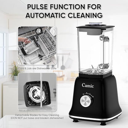 Glass Blenders for Kitchen with 750W, 54Oz. Countertop Blender Glass Jar Food Processor Combo, BPA-Free Blender for Smoothies, Ice Crush,Nuts, Frozen Drinks and Fruits (Black)