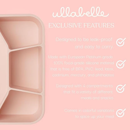 Ullabelle Leak Proof Bento Box Food-Grade Silicone Bento, BPA, Phthalate, Lead, & PVC Free - Bento Lunch Box for Daycare, Kids, & Adults - Leak Resistant Sets With Lids Snack Box Container (Peach 4)