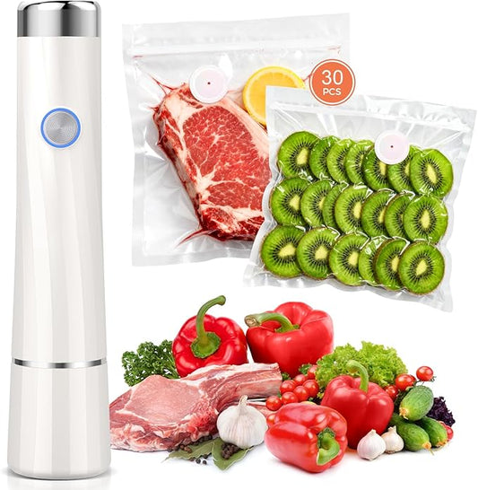 Vacuum Sealer For Food (Compact Vacuum Sealers+ 30 Reusable Vacuum Bags), Powerful Handheld Vacuum Sealer for 10X Preservation & Fresh
