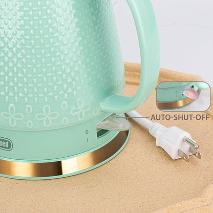 1.2-Liters Ceramic Electric Kettle Pot, 1000W Fast Boil Water For Coffee & Tea, Automatic Shut-Off, Boil Dry Protection, Retro Gooseneck Teapot BPA Free Boiler