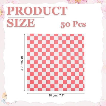 PATIKIL 7.1" x 7.1" Waxed Paper Sheets, 50Pcs Square Pattern Oil-absorbing Dry Food Wrapping Paper for Bakery Coffee Shop Home Baking Kitchen DIY, Red
