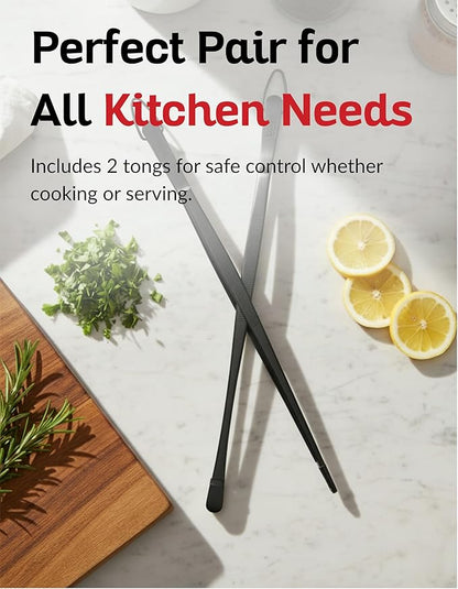 Tweezer Tongs Set of 2 – Boxiki Kitchen 430 Stainless Steel Cooking Tweezers, Long Chef Tweezers for Plating, Grilling, Baking, Pasta, Food Handling, Cake Decorating & Culinary Use