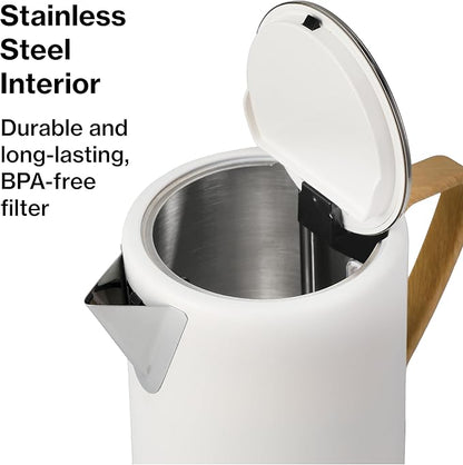 1.7L 1500W Wide Mouth Electric Kettle - Stainless Steel Interior - Rapid-Boil - Auto Shut-Off, Boil-Dry Protection, Cool-Touch, LED Indicator - White by The Display Guys