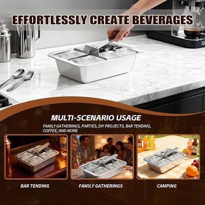 Stainless Steel Ice Cube Trays with Lever - 6 Large Cube Mold for Whiskey & Cocktails, Professional Heavy Duty Metal Freezer Tray, Non-Toxic & Easy Release for Kitchen & Bar Use