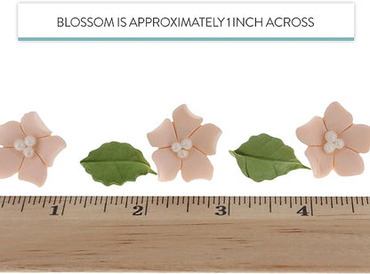 Global Sugar Art Blossoms and Leaves Edible Sugar Cake & Cupcake Flowers, Peach, Small Unwired, 24 Count with leaves by Chef Alan Tetreault