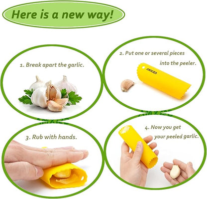 Garlic Press Rocker & Silicone Peeler, Stainless Steel Garlic Mincer Crusher Squeezer Kitchen Tool