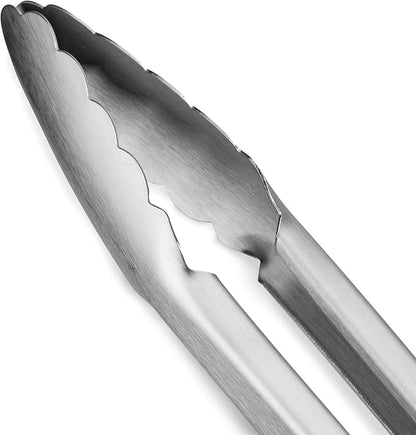 304 Stainless Steel Kitchen Cooking Tongs, 12" and 14" Set of 2 Sturdy Grilling Barbeque Brushed Locking Food Tongs with Ergonomic Grip, Grey