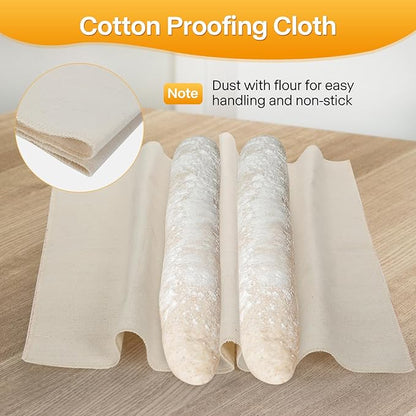 Baguette Pan, Baguette Bread Pan Perforated, Nonstick French Bread Baking Pan 3 Loaves with Proofing Cloth, Dough Cutter Kit for Home Baker, Baguette Tray 15x11 Inch Silver Bread Pan