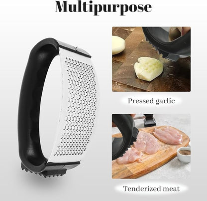 Garlic Press Rocker, Heavy Duty Stainless Steel Press With Peeler Tube, Mincer Tool Crusher Chopper for Smashing, Professional Kitchen Gadget Slicer Twister