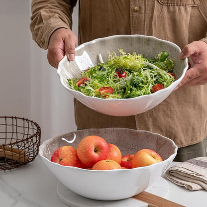 Melamine Serving Bowls Set of 2, 12''x4'' Large Salad Bowls, Fruit Bowls, Mixing Bowls, Serving Bowls for Kitchen, Ideal for Prepping and Serving Food, Gray