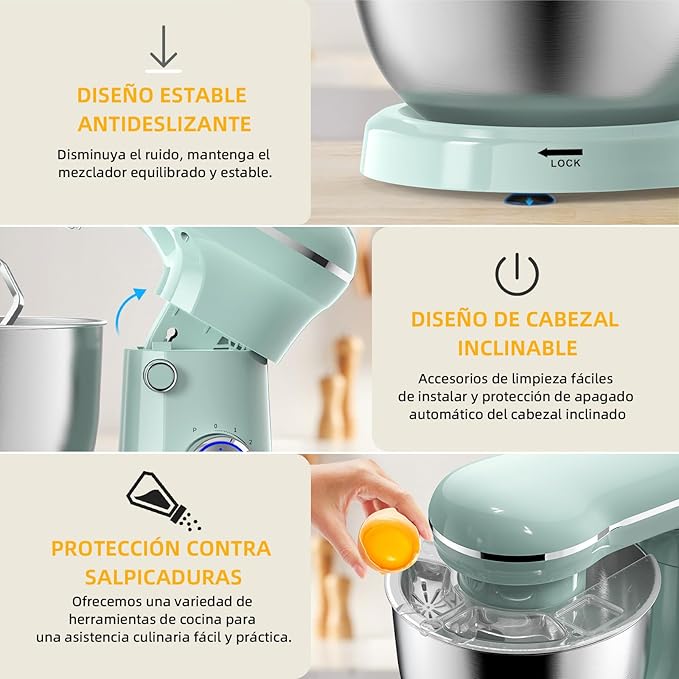 Electric Stand Mixer,10 Speeds Tilt-Head Food Mixer, 3-IN-1 Kitchen Mixer for Daily Cooks with 6 QT Bowl,Dough Hook, Beater, Whisk (Agave Green)