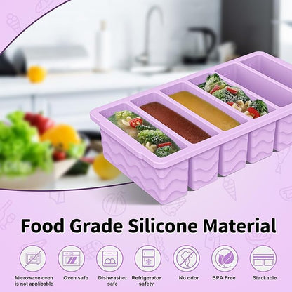 2-Pack Silicone Freezer Trays with Lid, 2 Large 2-Cup(500ml) & 6 Small 1/2-Cup(125ml) Soup Freezer Container Molds, Ice Cube Tray For Meal Prep & Freezing Soup, Stews, Sauces, Oven & Dishwasher-Safe