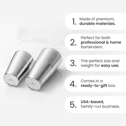 A Bar Above Professional Boston Shakers Set 18 oz Weighted Stainless Steel Cocktail Shaker Set for Bartenders, Premium 304 Steel Bar Shaker, Essential Bartending Tools for Mixing Drinks