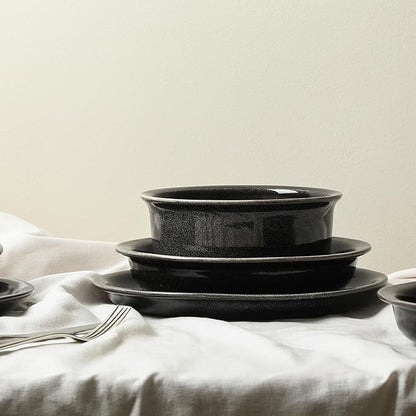 Stone Lain Slate 12-Piece Dinnerware Set Stoneware, Plates and Bowls Set, Dishwasher and Microwave Safe, Dish Set for 4, Black