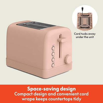bella 2 Slice Toaster, 6 Setting Shade Control w Reheat, Cancel, Bagel & Defrost Buttons, Removable Crumb Tray, Anti Jam & Auto Shutoff, Auto Centering Guides & Cord Wrap, 900 Watt, Blossom