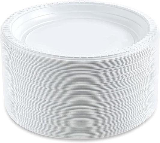 PLASTICPRO 6'' inch Round Plastic Plates Microwaveable, Disposable, White, Dinnerware 800 Count