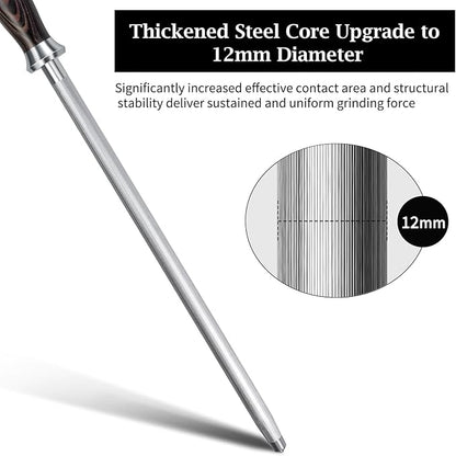 HOSHANHO Honing Rod,12 Inch Professional Kitchen Knife Sharpener Rod, Japanese High Carbon Knife Sharpening Steel with Ergonomic Pakkawood Handle, Ideal for All Chef Knives